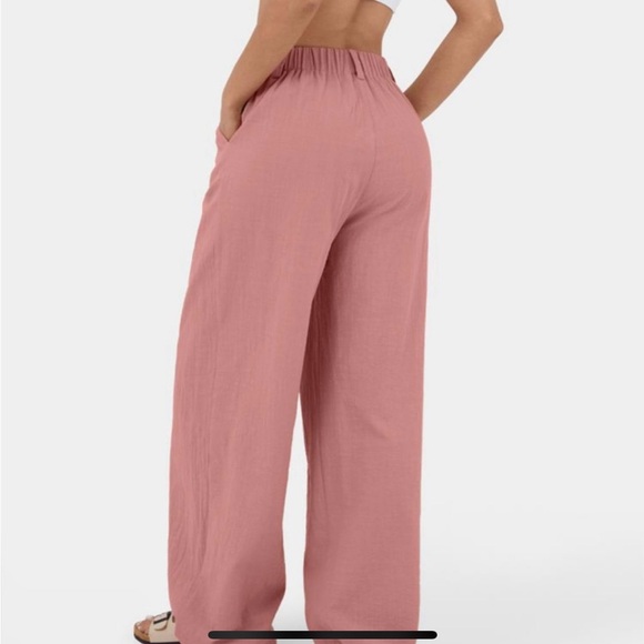 Halara High Waisted Plicated Side Pocket Wide Leg Flowy Palazzo Cotton Pants - Picture 2 of 3